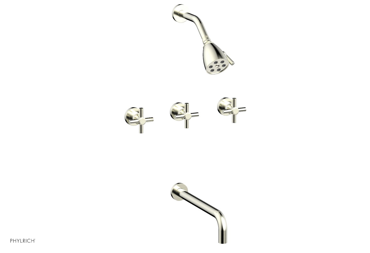 BASIC Three Handle Tub and Shower Set 12" Spout - Tubular Cross Handles D2134-12