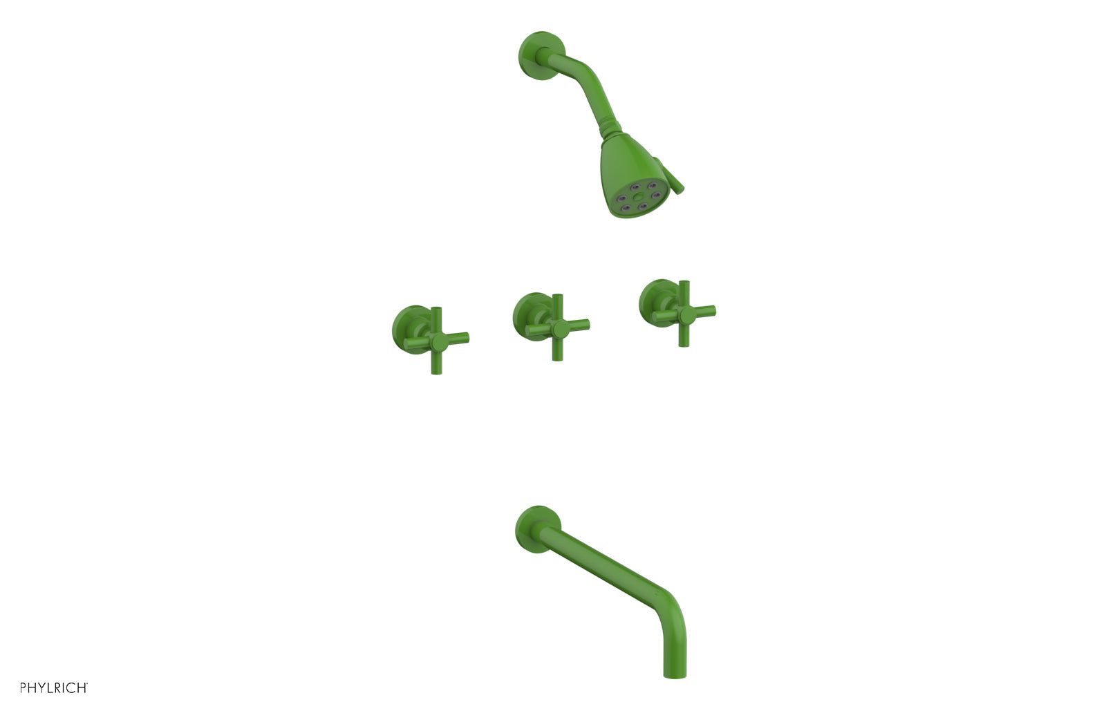 BASIC Three Handle Tub and Shower Set 14" Spout - Tubular Cross Handles D2134-14