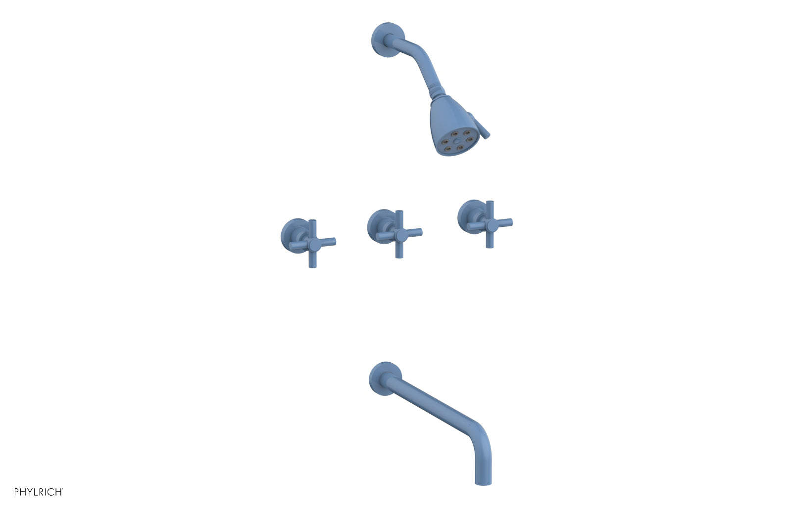 BASIC Three Handle Tub and Shower Set 14" Spout - Tubular Cross Handles D2134-14