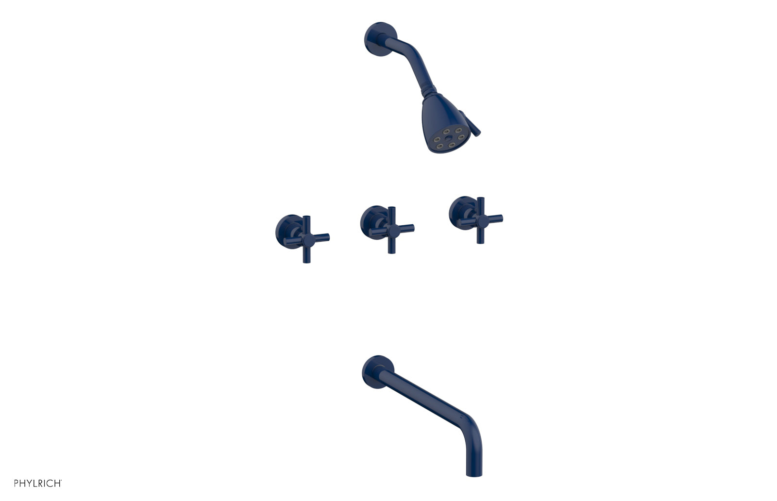 BASIC Three Handle Tub and Shower Set 14" Spout - Tubular Cross Handles D2134-14