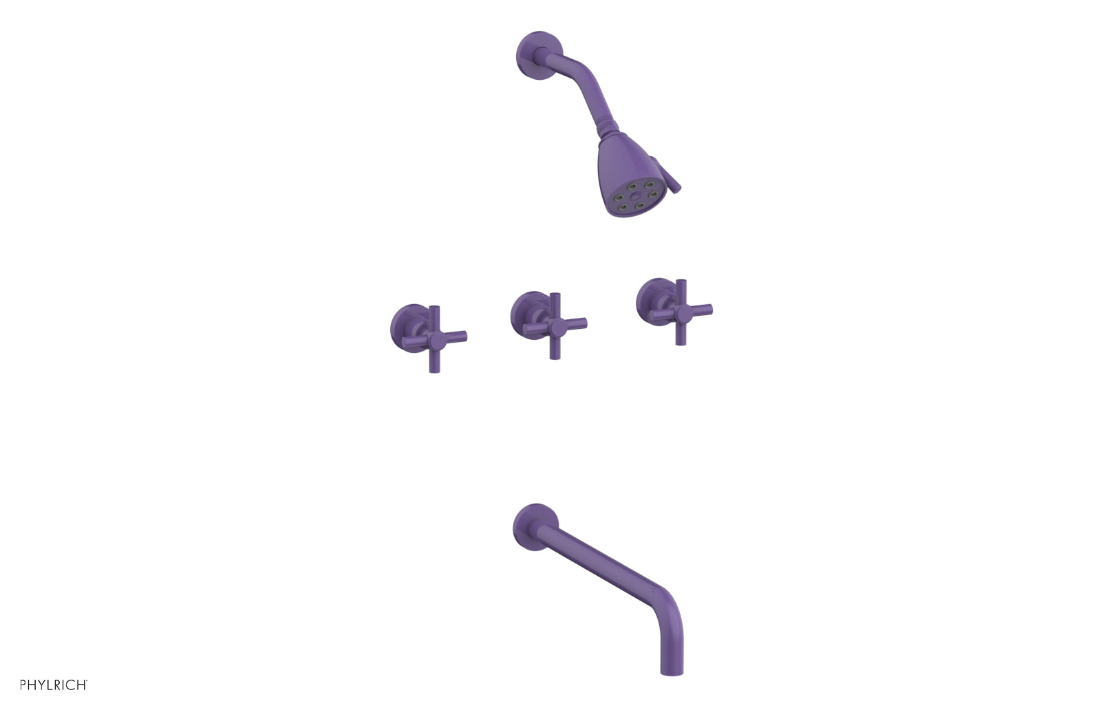 BASIC Three Handle Tub and Shower Set 14" Spout - Tubular Cross Handles D2134-14