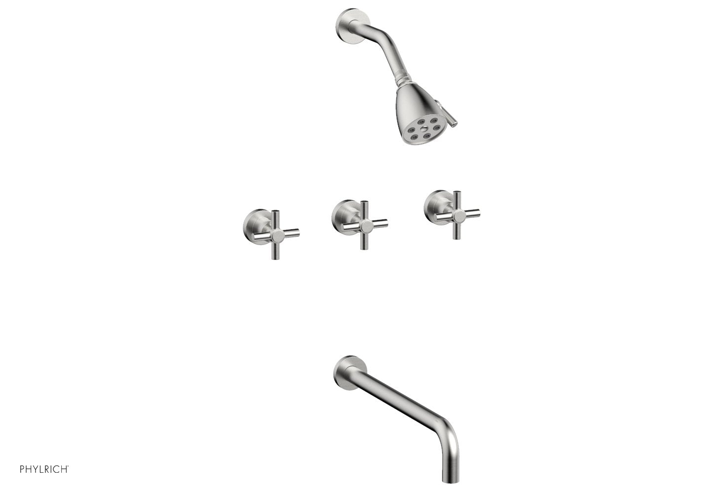 BASIC Three Handle Tub and Shower Set 14" Spout - Tubular Cross Handles D2134-14