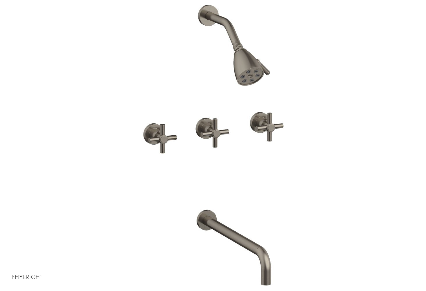 BASIC Three Handle Tub and Shower Set 14" Spout - Tubular Cross Handles D2134-14
