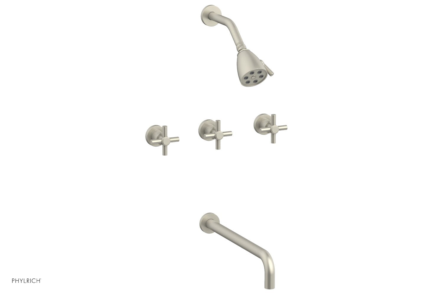 BASIC Three Handle Tub and Shower Set 14" Spout - Tubular Cross Handles D2134-14