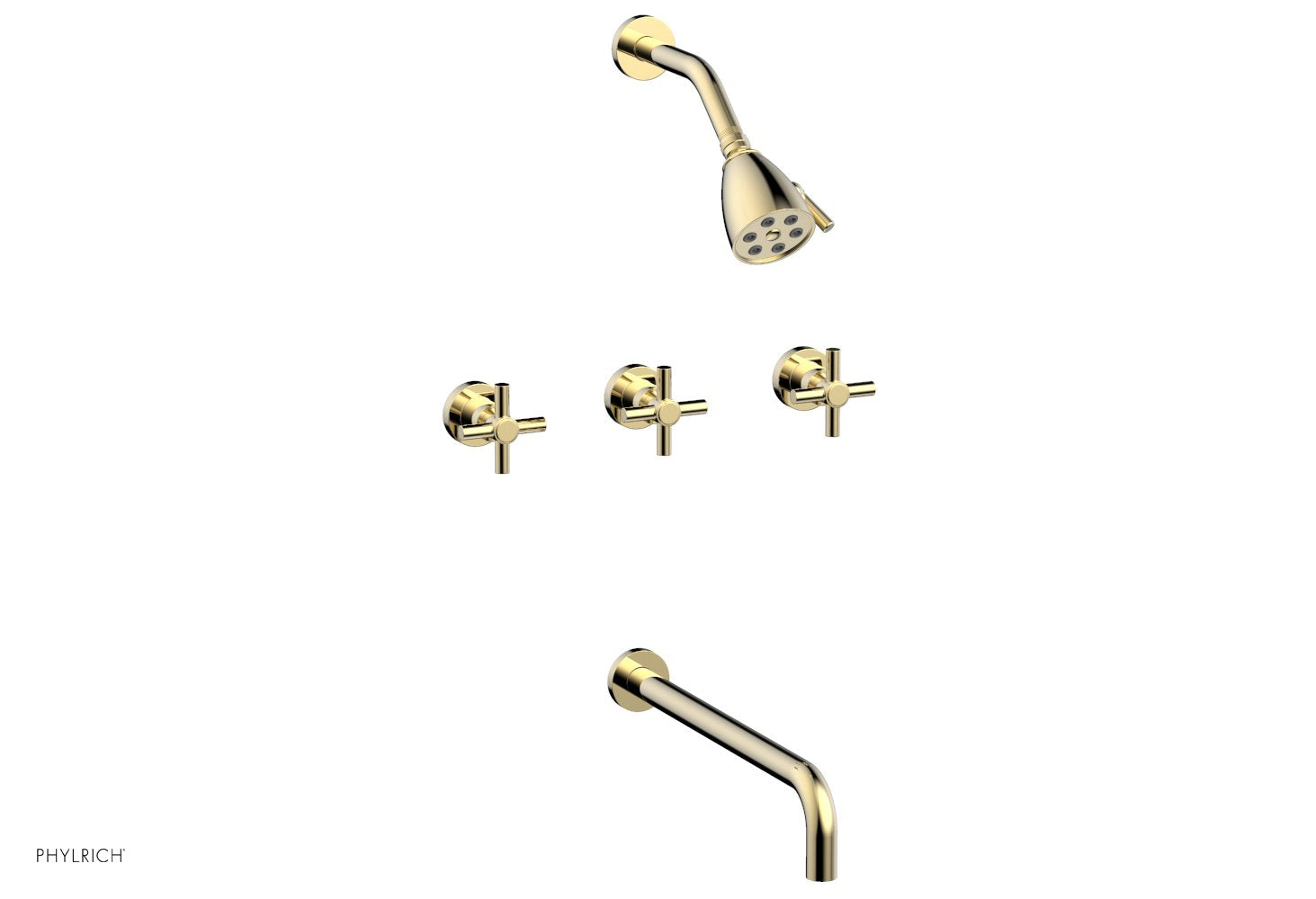 BASIC Three Handle Tub and Shower Set 14" Spout - Tubular Cross Handles D2134-14