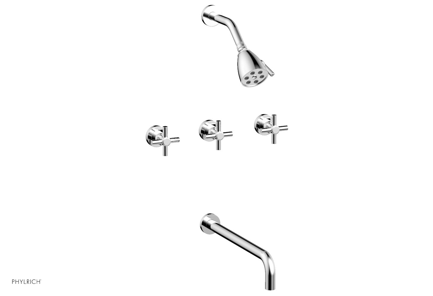 BASIC Three Handle Tub and Shower Set 14" Spout - Tubular Cross Handles D2134-14