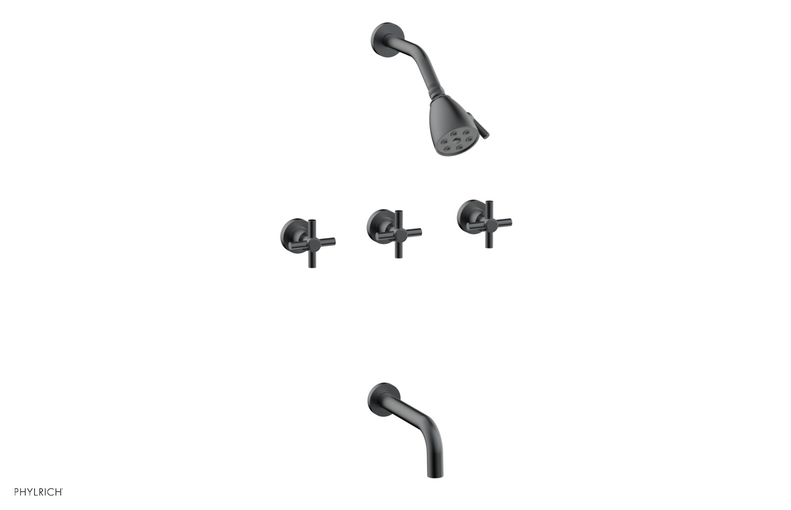 BASIC Three Handle Tub and Shower Set 7 1/2" Spout - Tubular Cross Handles D2134