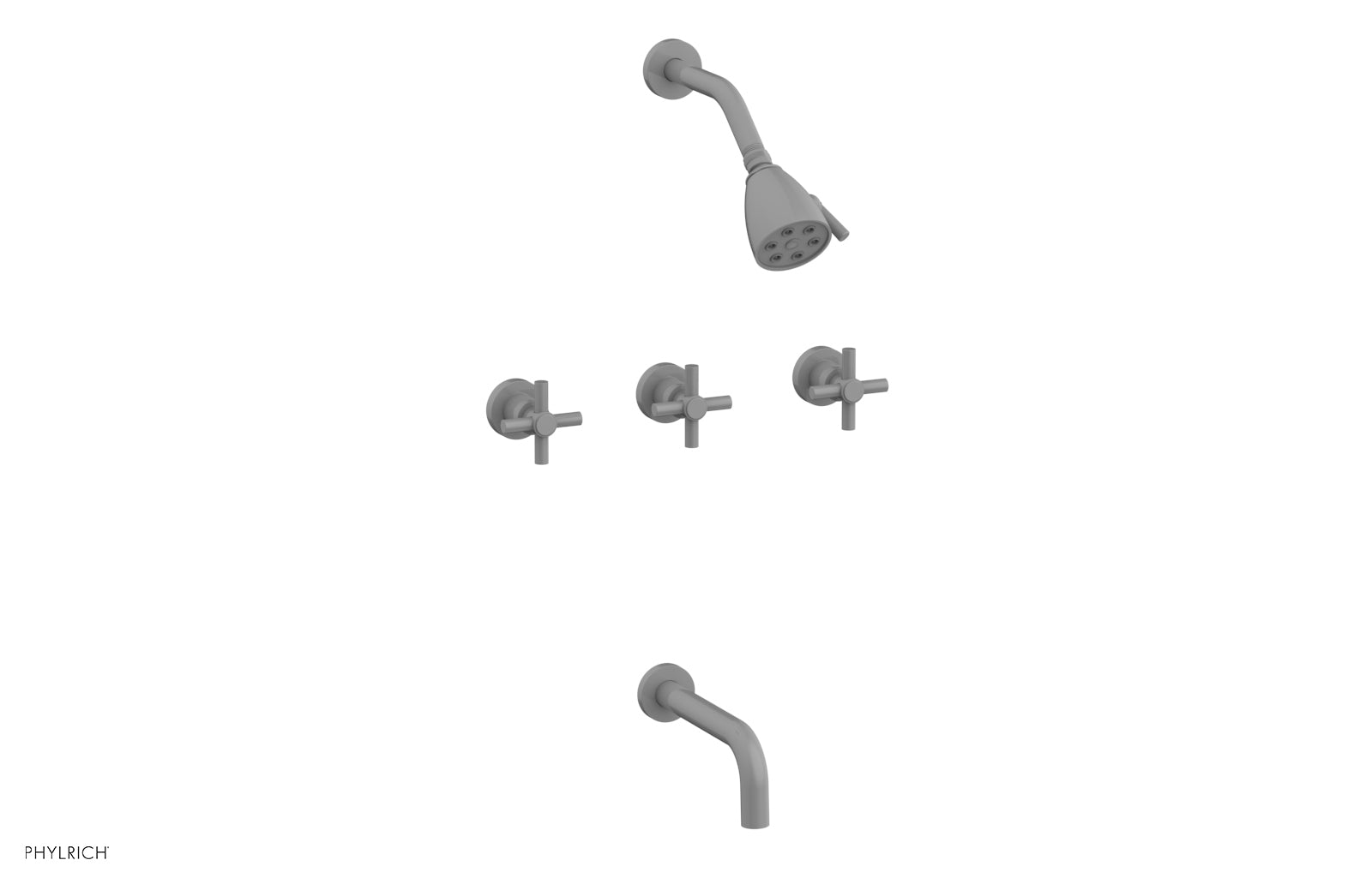 BASIC Three Handle Tub and Shower Set 7 1/2" Spout - Tubular Cross Handles D2134