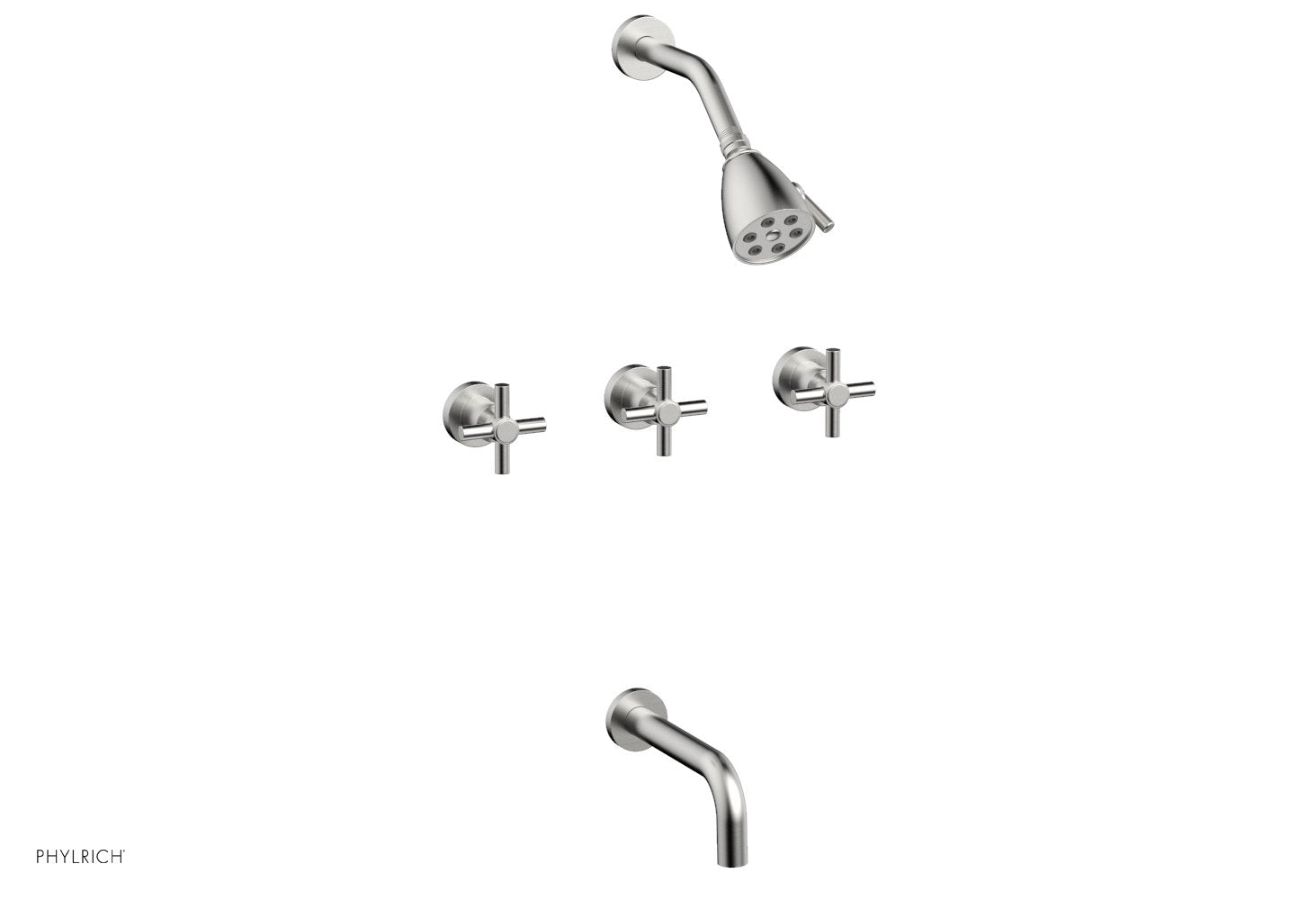 BASIC Three Handle Tub and Shower Set 7 1/2" Spout - Tubular Cross Handles D2134