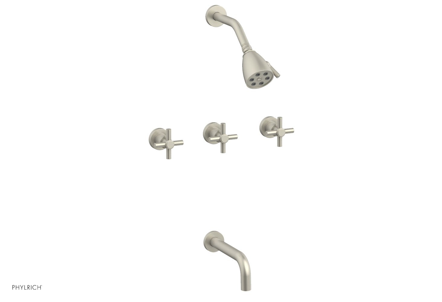 BASIC Three Handle Tub and Shower Set 7 1/2" Spout - Tubular Cross Handles D2134