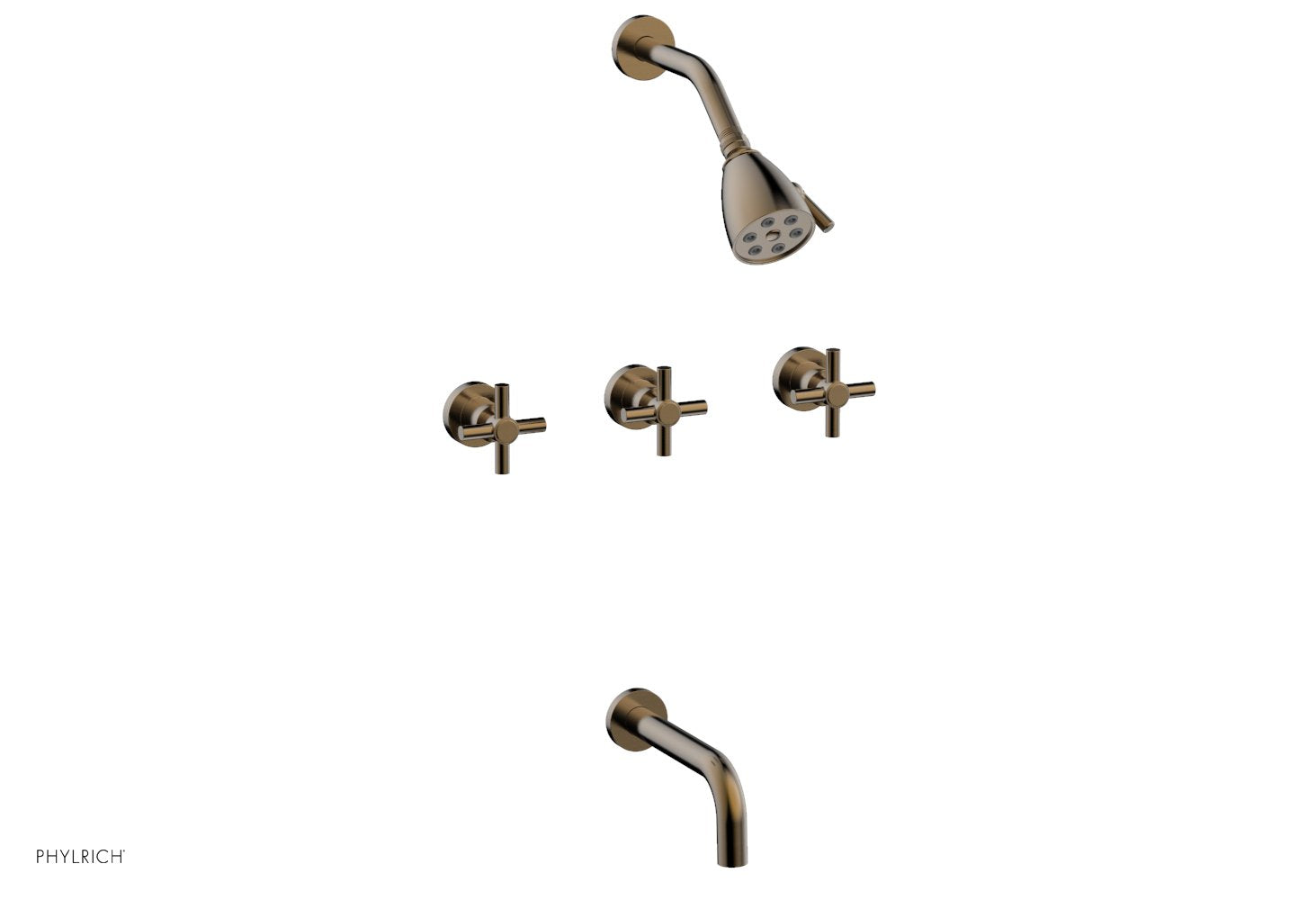 BASIC Three Handle Tub and Shower Set 7 1/2" Spout - Tubular Cross Handles D2134