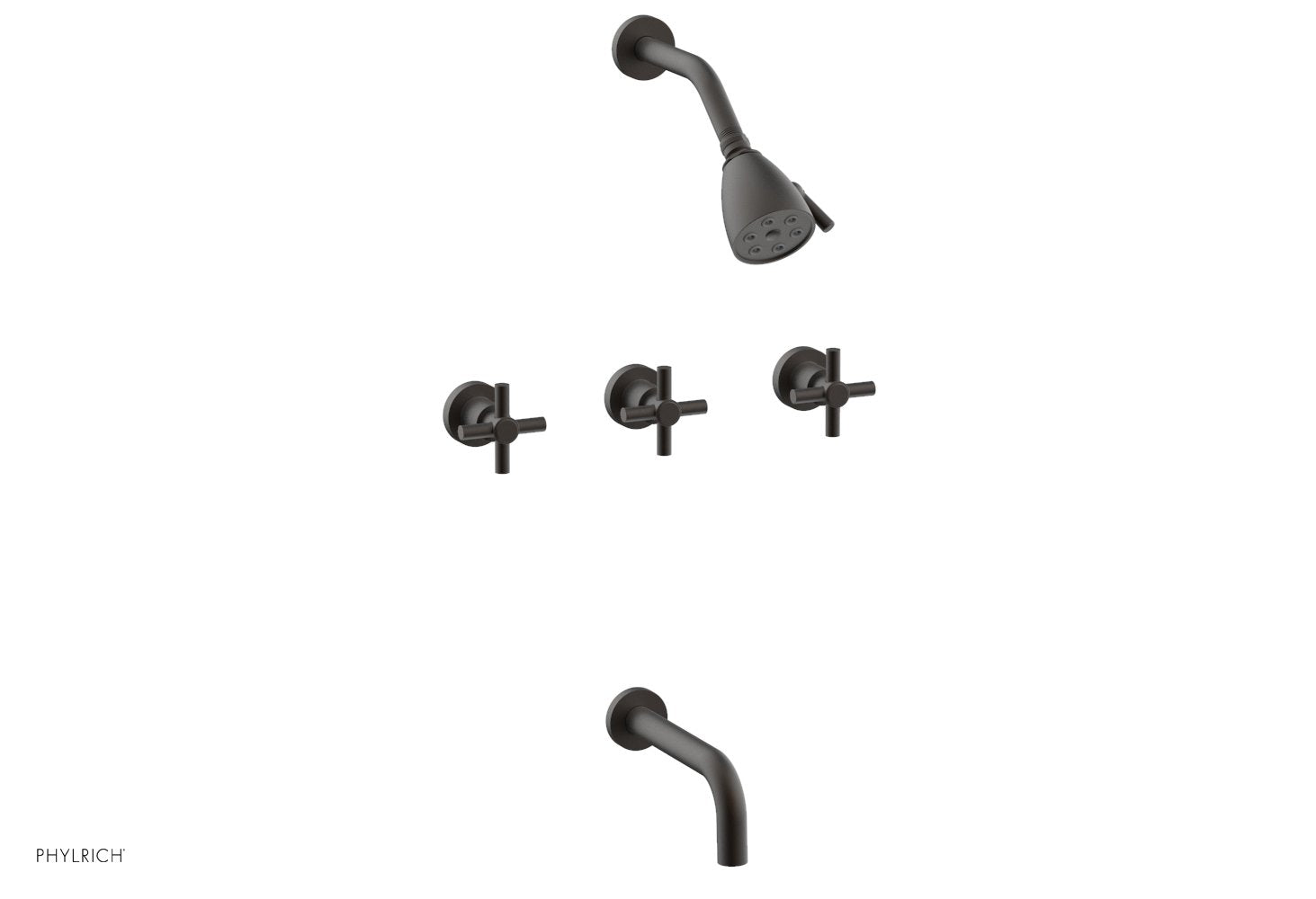 BASIC Three Handle Tub and Shower Set 7 1/2" Spout - Tubular Cross Handles D2134