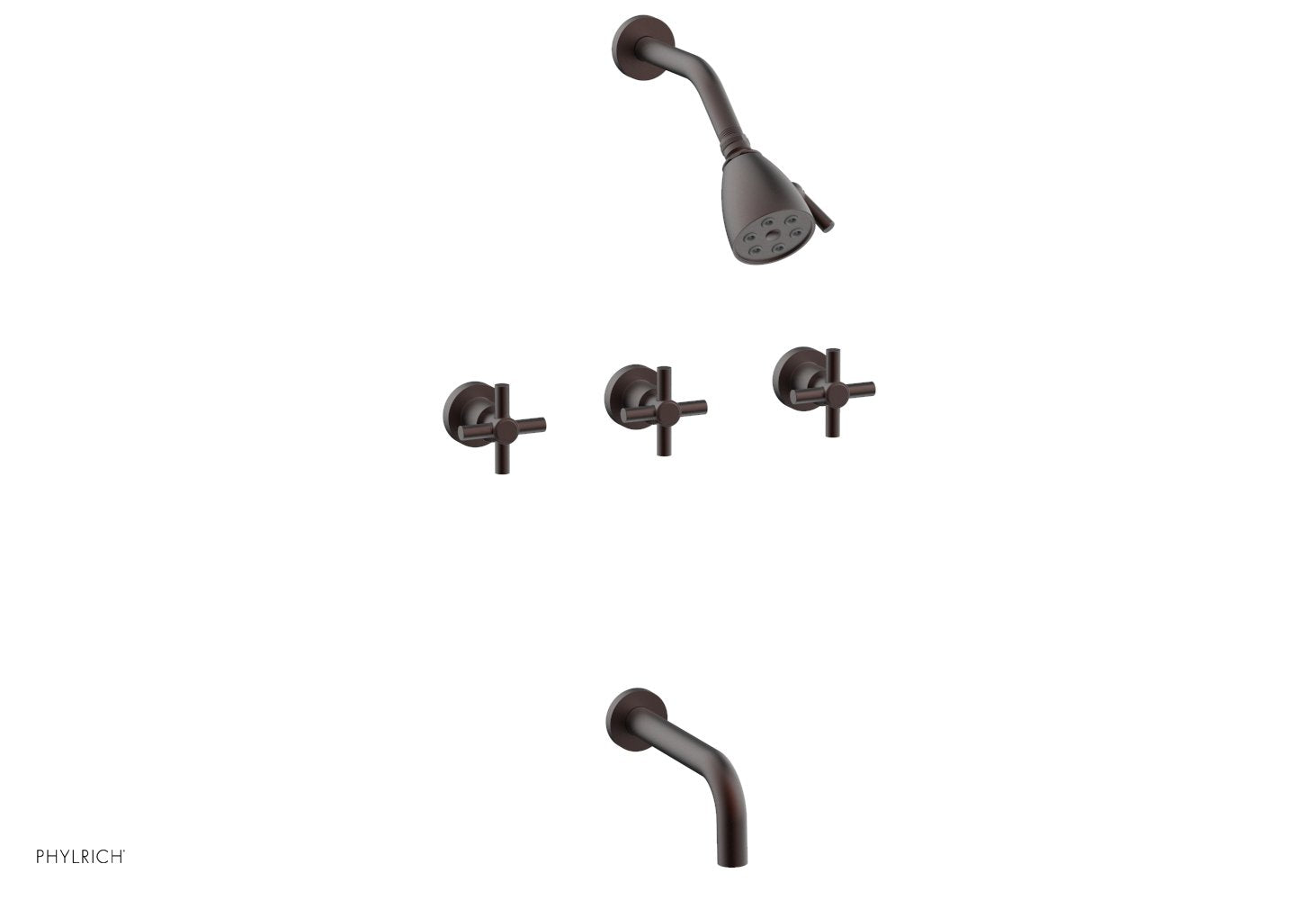 BASIC Three Handle Tub and Shower Set 7 1/2" Spout - Tubular Cross Handles D2134