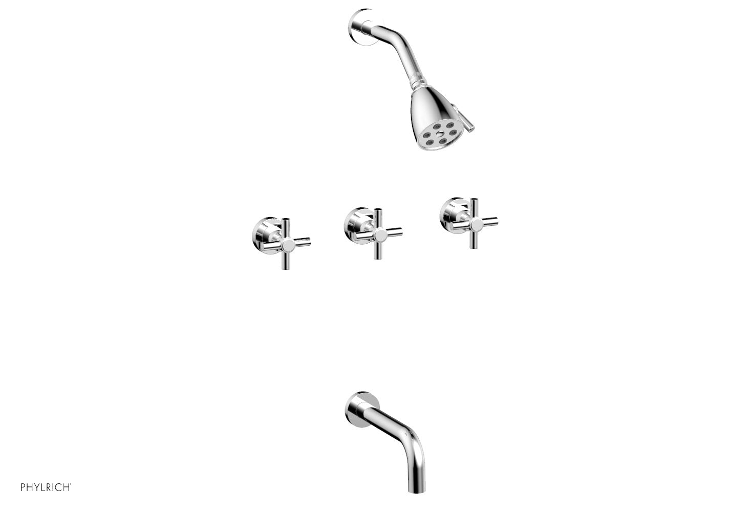 BASIC Three Handle Tub and Shower Set 7 1/2" Spout - Tubular Cross Handles D2134