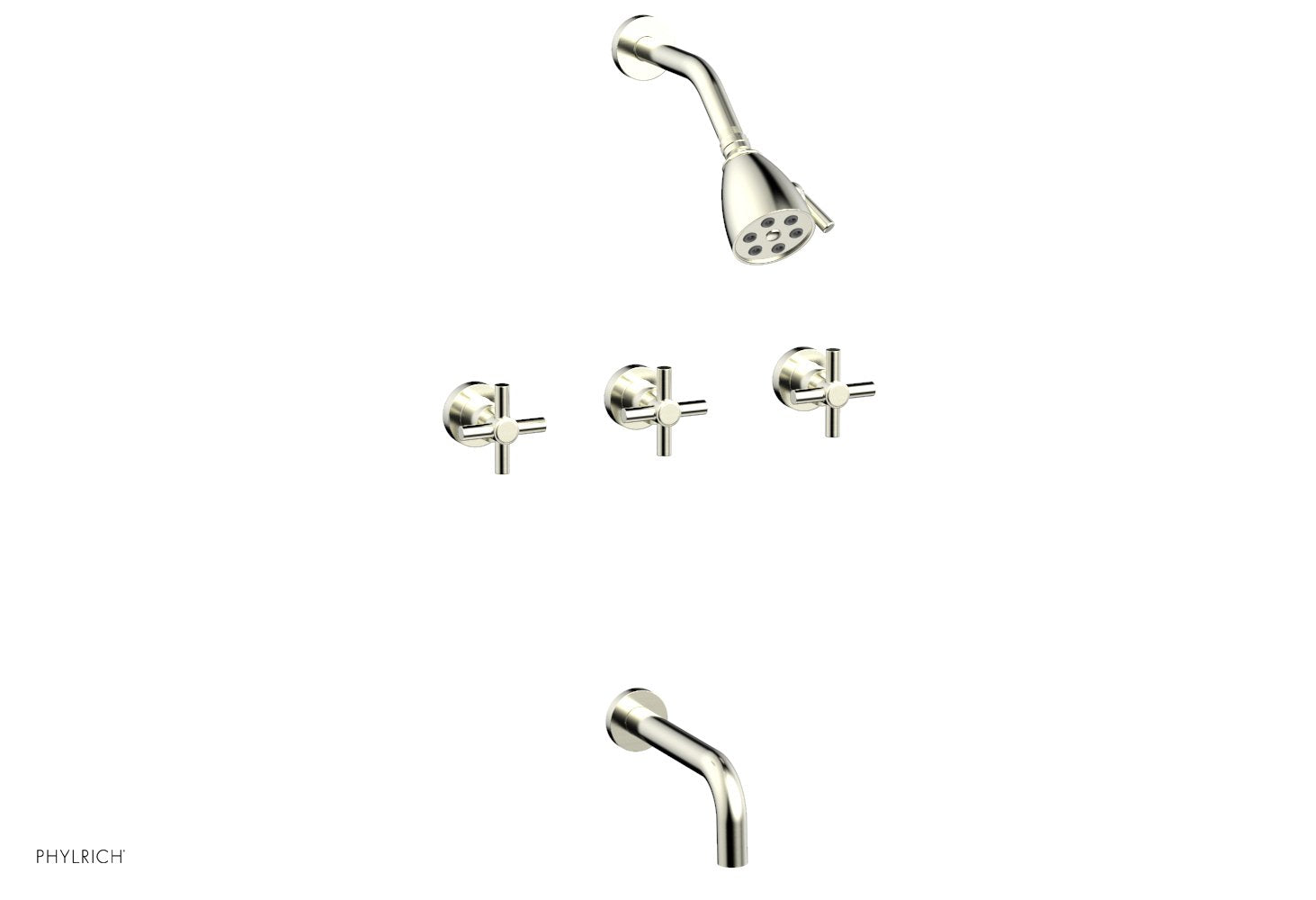 BASIC Three Handle Tub and Shower Set 7 1/2" Spout - Tubular Cross Handles D2134