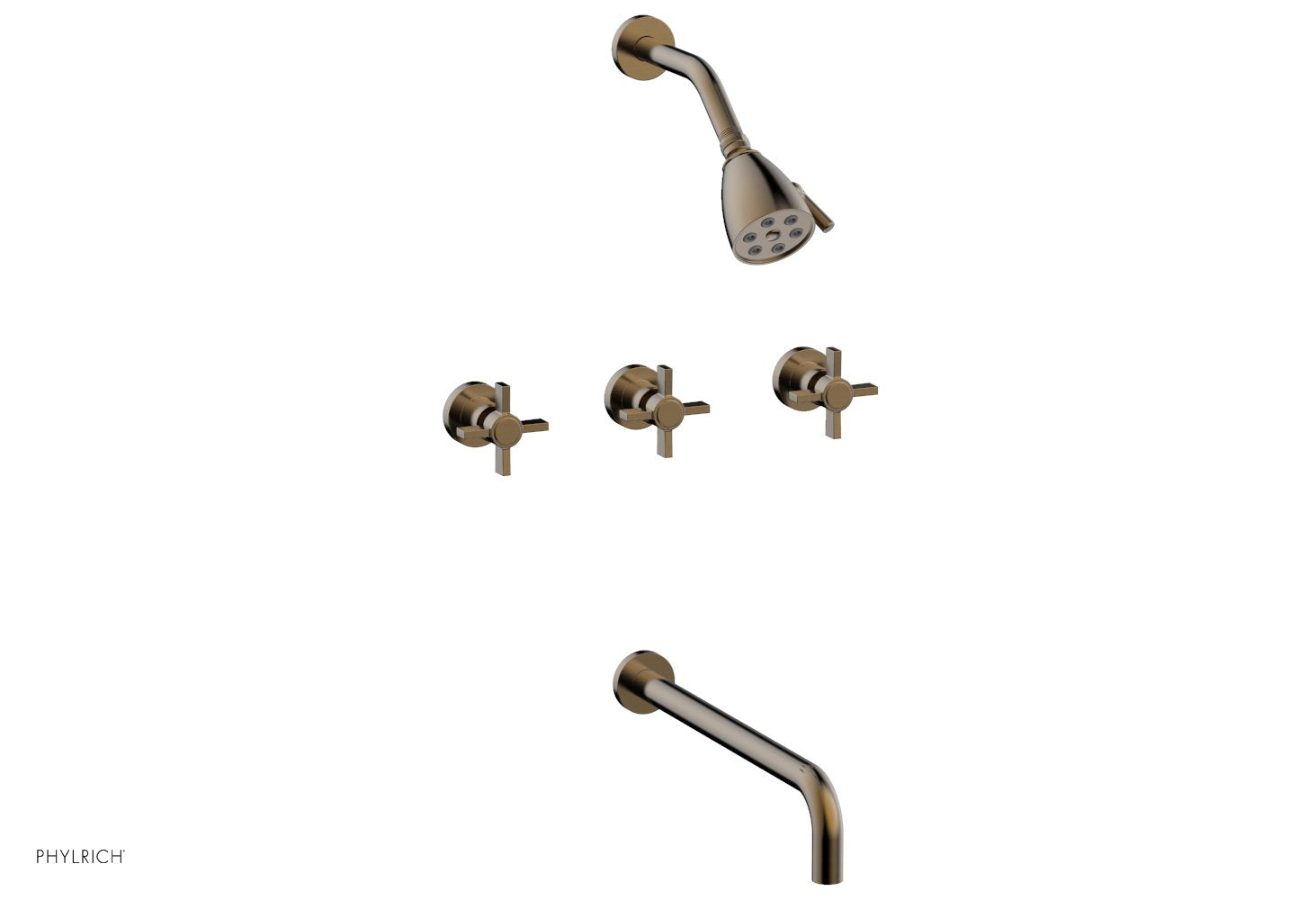 BASIC Three Handle Tub and Shower Set 14" Spout - Blade Cross Handles D2137-14